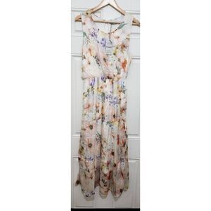 Lara g Womens xl large maxi floral spring summer silk blend dress yellow purple